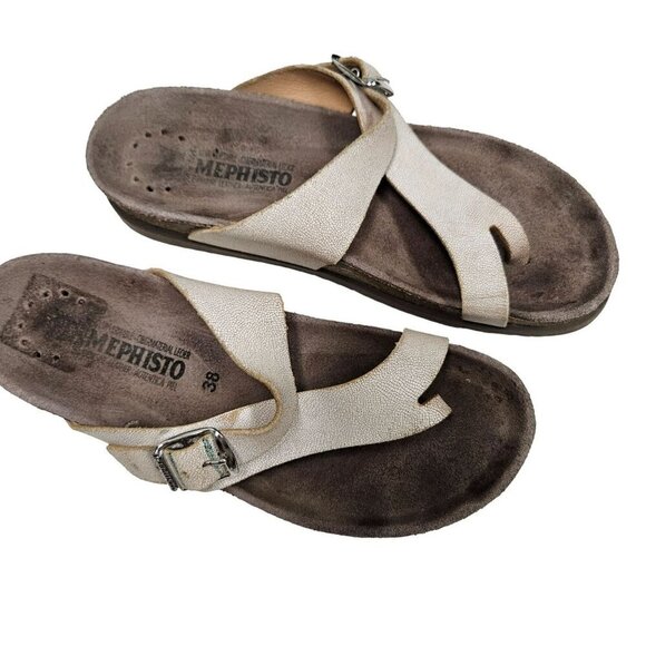 Mephisto Womens Size 38 Leather‎ Sandals With Buckle & Cork Sole - Picture 1 of 11